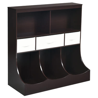 Freestanding Combo Cubby Bin Storage Organizer Unit with 3 baskets for baby room organization.