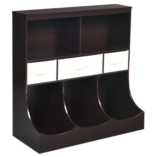 Freestanding Combo Cubby Bin Storage Organizer Unit with 3 baskets for baby room organization.