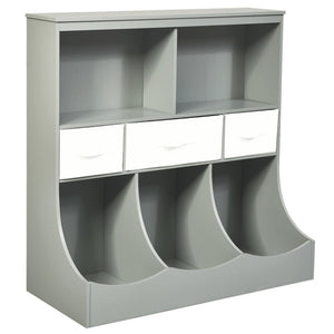 Freestanding Combo Cubby Bin Storage Organizer Unit W/3 Baskets for Kids Room