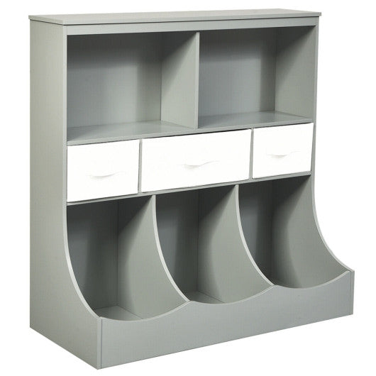 Freestanding Combo Cubby Bin Storage Organizer Unit W/3 Baskets for Kids Room