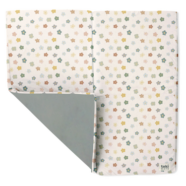Playful Posies Organic Cotton Mat for babies, featuring a colorful floral design, perfect for playtime and tummy time.