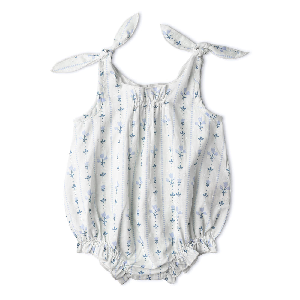 Organic Tie Shoulder Bubble Romper - Blue Vines
