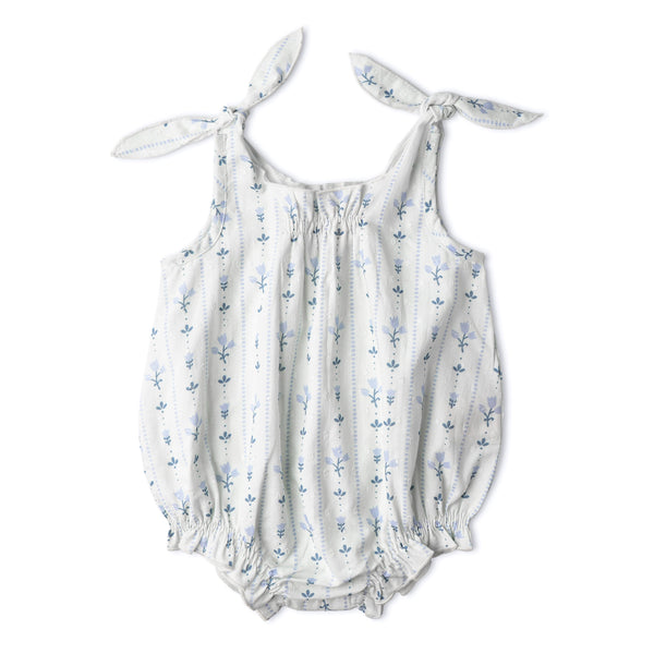 Organic Tie Shoulder Bubble Romper - Blue Vines