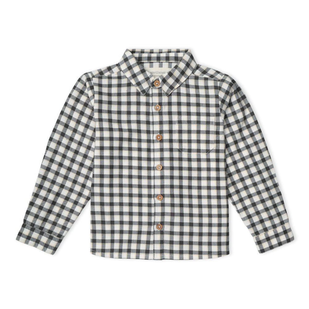 Organic Collared Long Sleeve Shirt - Charcoal Plaid