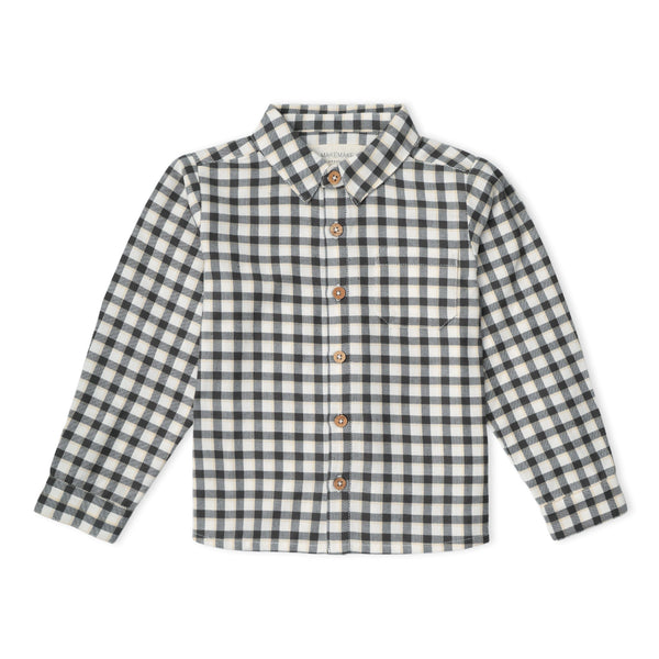 Organic Collared Long Sleeve Shirt - Charcoal Plaid