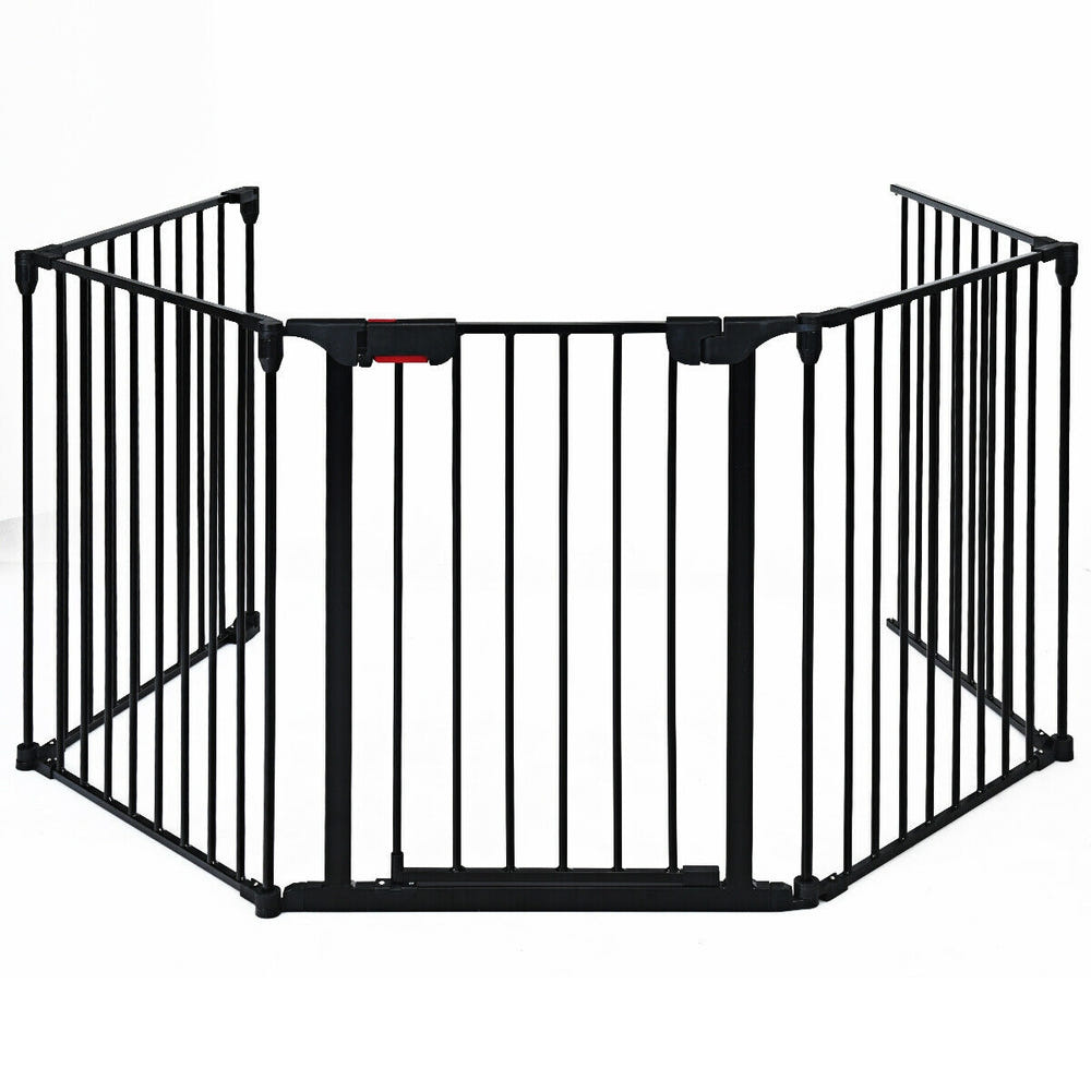 Adjustable 5-panel fireplace fence for pets, 115 inches long, safe and stylish barrier for your home.