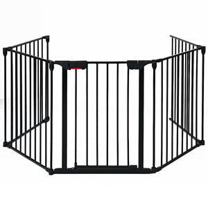 Adjustable 5-panel fireplace fence for babies and pets, 115 inches long, shown from angle 2.