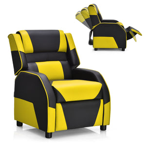 Kids PU leather gaming sofa recliner with headrest and footrest, perfect for comfortable play and sleep. Angle 3 view.
