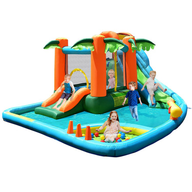 7-in-1 Inflatable Slide Bouncer with Two Slides - Vibrating