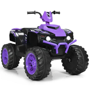 12V Kids Ride-On ATV with LED lights, treaded tires, and fun design for outdoor adventures. Angle 58 view.