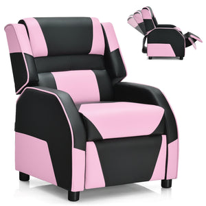 Kids PU leather gaming sofa recliner with headrest and footrest, perfect for comfortable play and sleep. Angle 35 view.