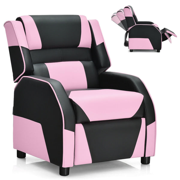 Kids PU leather gaming sofa recliner with headrest and footrest, perfect for comfortable play and sleep. Angle 35 view.