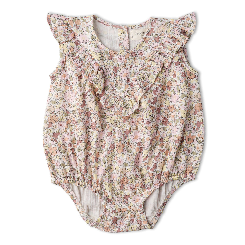 Organic Sleeveless Ruffle Bubble Romper - Pastel Bloom