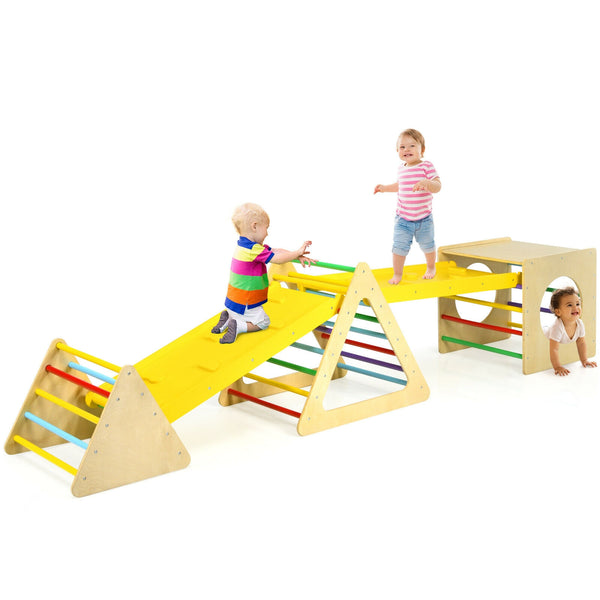 5 in 1 Kids Triangle Climber Play Gym Set with 2 Ramps for Toddlers & Kids