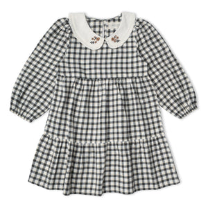 Organic Collar Tiered Dress - Charcoal Plaid