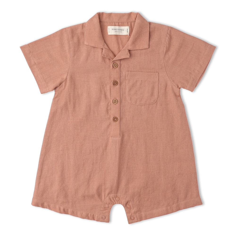 Organic Collared Romper - Clay