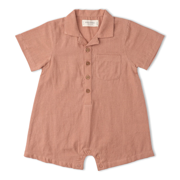 Organic Collared Romper - Clay