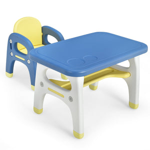 Kids activity table and chair set with Montessori toys for preschoolers, angle view showcasing fun and educational design.