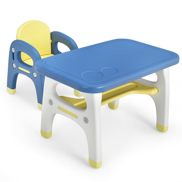 Kids activity table and chair set with Montessori toys for preschoolers, angle view showcasing fun and educational design.