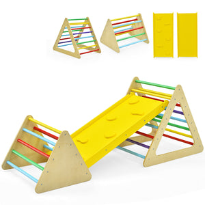 3 in 1 Wooden Set of 2 Triangle Climber with Ramp for Slid for Toddlers & Kids