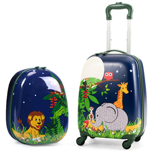 Green ABS kids suitcase set, 12-inch and 16-inch, perfect for travel. Ideal for babies and toddlers.