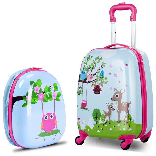 Green ABS kids suitcase set, 12-inch and 16-inch, perfect for travel. Ideal luggage for babies and toddlers.