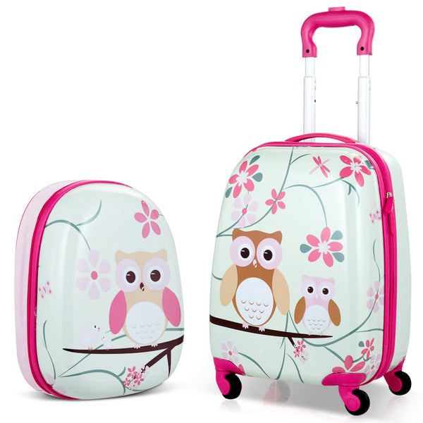Green ABS kids suitcase set, 12-inch and 16-inch, perfect for travel. Angle 3 view showcasing design and features.