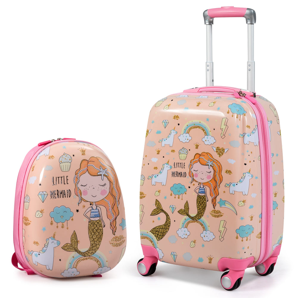 2PC Kids Luggage Set: Rolling Suitcase & Backpack for travel fun, perfect for toddlers and young children.