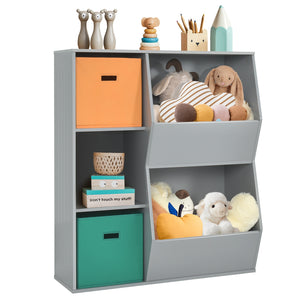 Kids toy storage cabinet shelf organizer in angle 7 view, perfect for keeping playrooms tidy and organized.