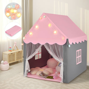 Kids Playhouse Tent with Colorful Star Lights and Mat