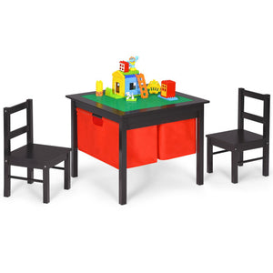 2-in-1 Kids Activity Table and 2 Chairs Set with Storage Building Block Table-Espresso