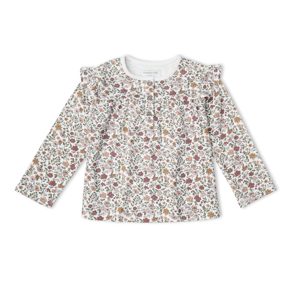 Organic Ruffle Sleeve Top Set of 2 - Woodland Sprig + Taupe