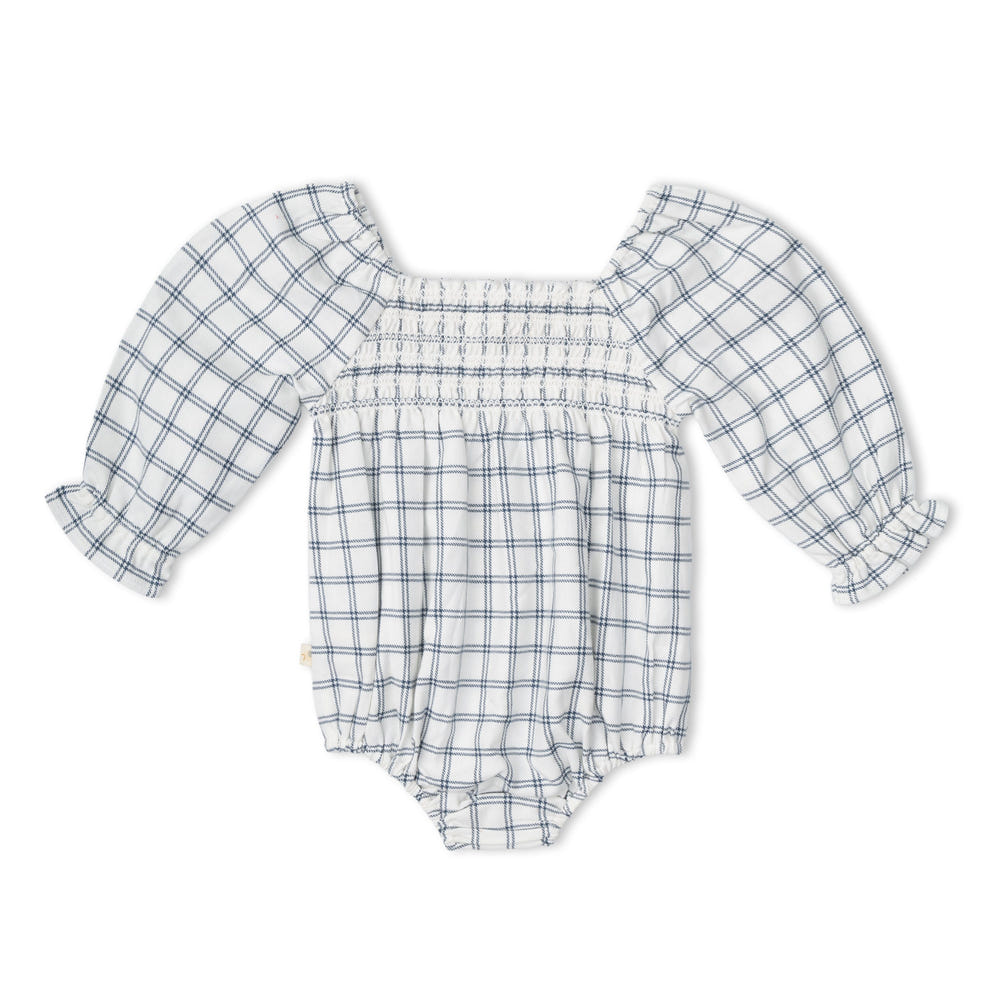 Organic Smocked Long Sleeve Romper - Window Plaids