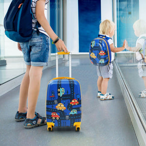 Colorful 2PC kids luggage set with rolling suitcase and backpack, perfect travel essentials for little adventurers.