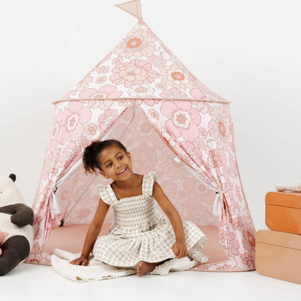 Colorful Blooms Play Tent for babies, perfect for imaginative play and exploration in a cozy indoor space.