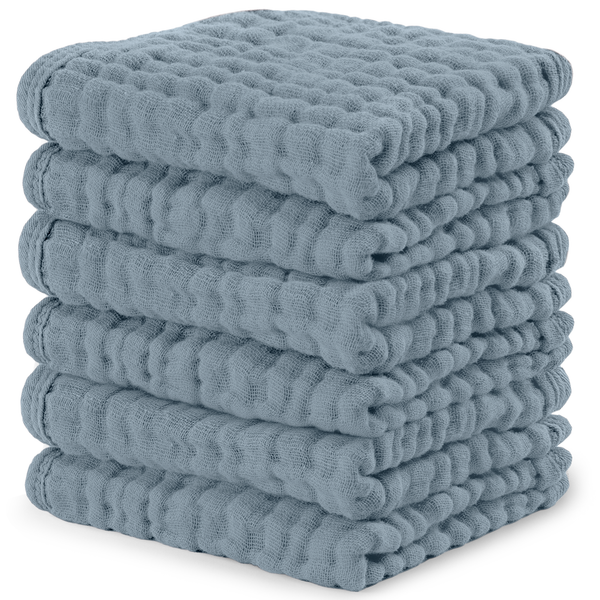 Muslin Washcloths in Pacific Blue