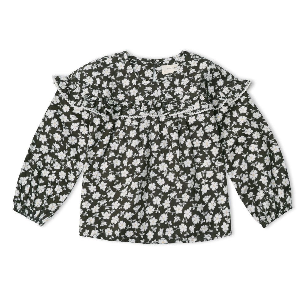 Organic Ruffle Cotton Blouse - Twilight Meadow
