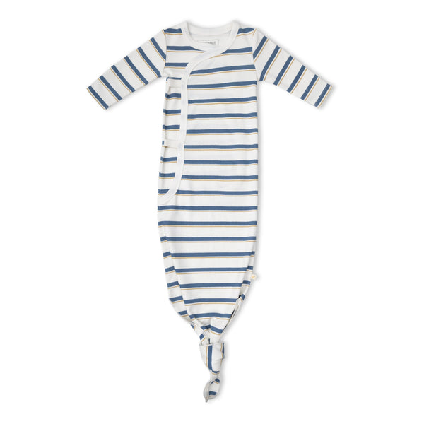 Organic Kimono Knotted Sleep Gown - Navy Stripe