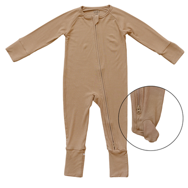 Latte Ribbed Bamboo Zipper - MOOGCO Baby