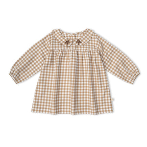 Organic Peter Pan Collar Dress - Oat Gingham