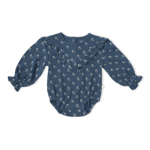 Organic Ruffle Bubble Romper - Indigo Blossom