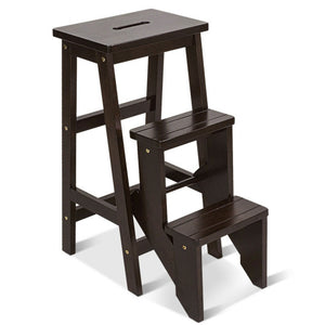 3 Tier Step Stool 3 in 1 Folding Ladder Bench-Brown