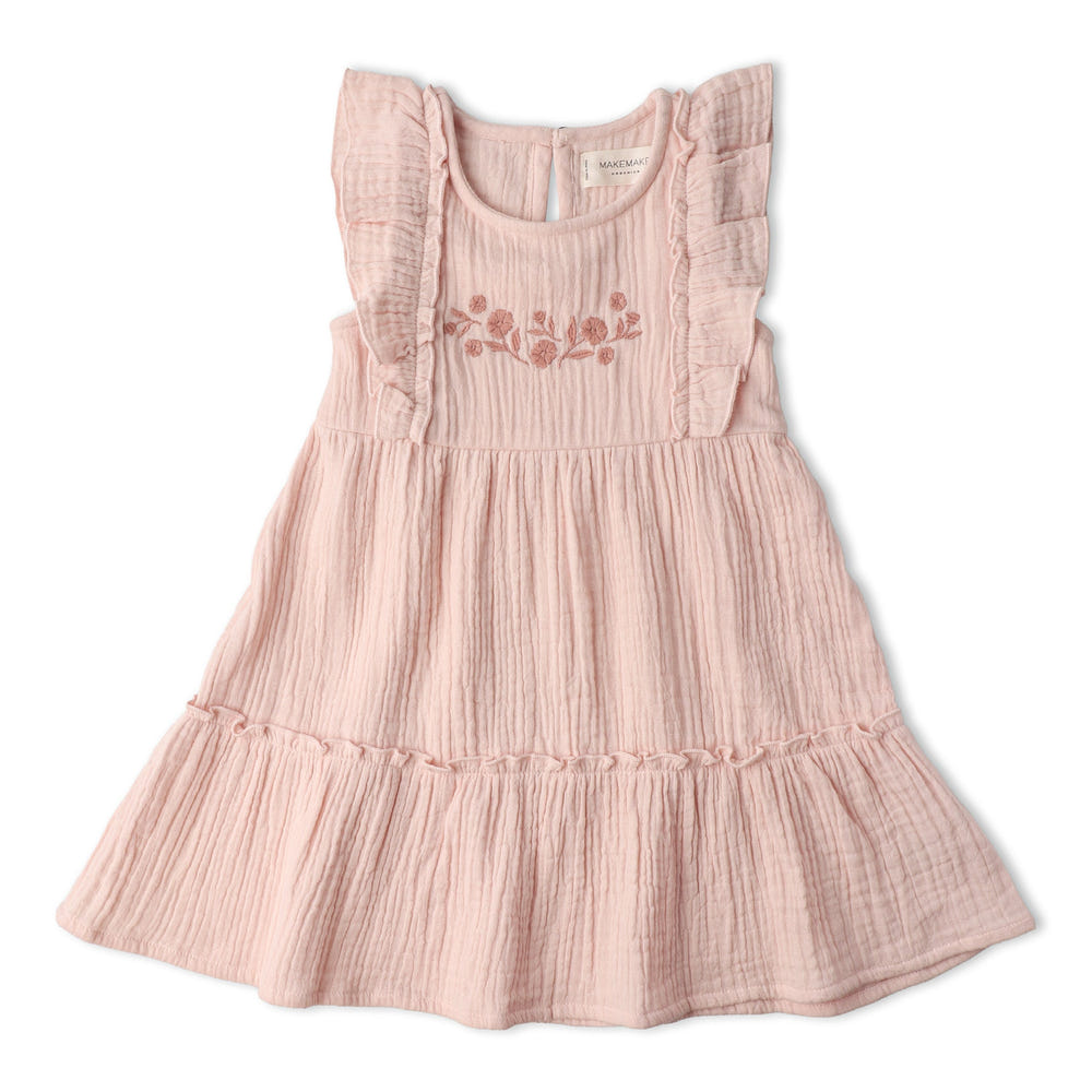 Organic Embroidered Tiered Dress - Blush