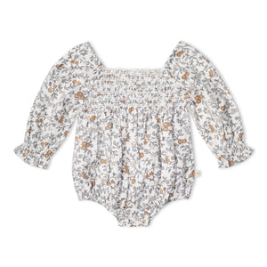 Organic Smocked Long Sleeve Romper - Ivy