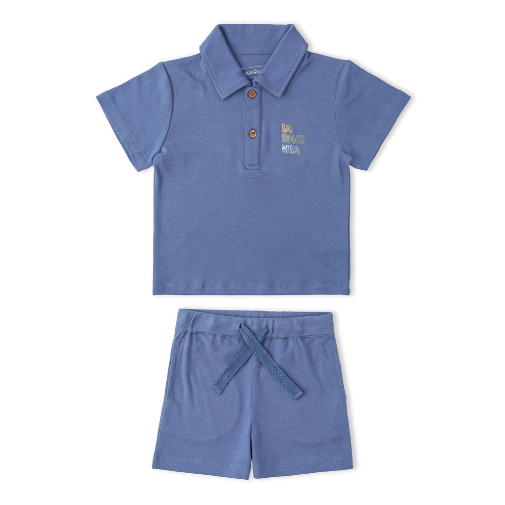 Organic Polo Shirt & Shorts Set - Slate