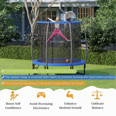 Recreational Trampoline with Basketball Hoop and Net Ladder