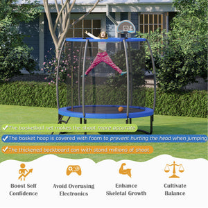 Recreational Trampoline with Basketball Hoop and Net Ladder