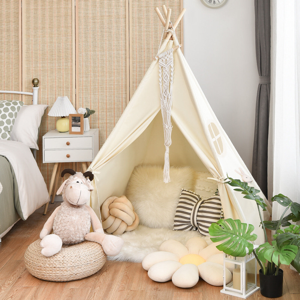 Foldable Kids Canvas Teepee Play Tent - Indoor & Outdoor
