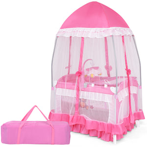 Portable baby playpen crib cradle with carrying bag, perfect for sleep and play, shown from angle 4.