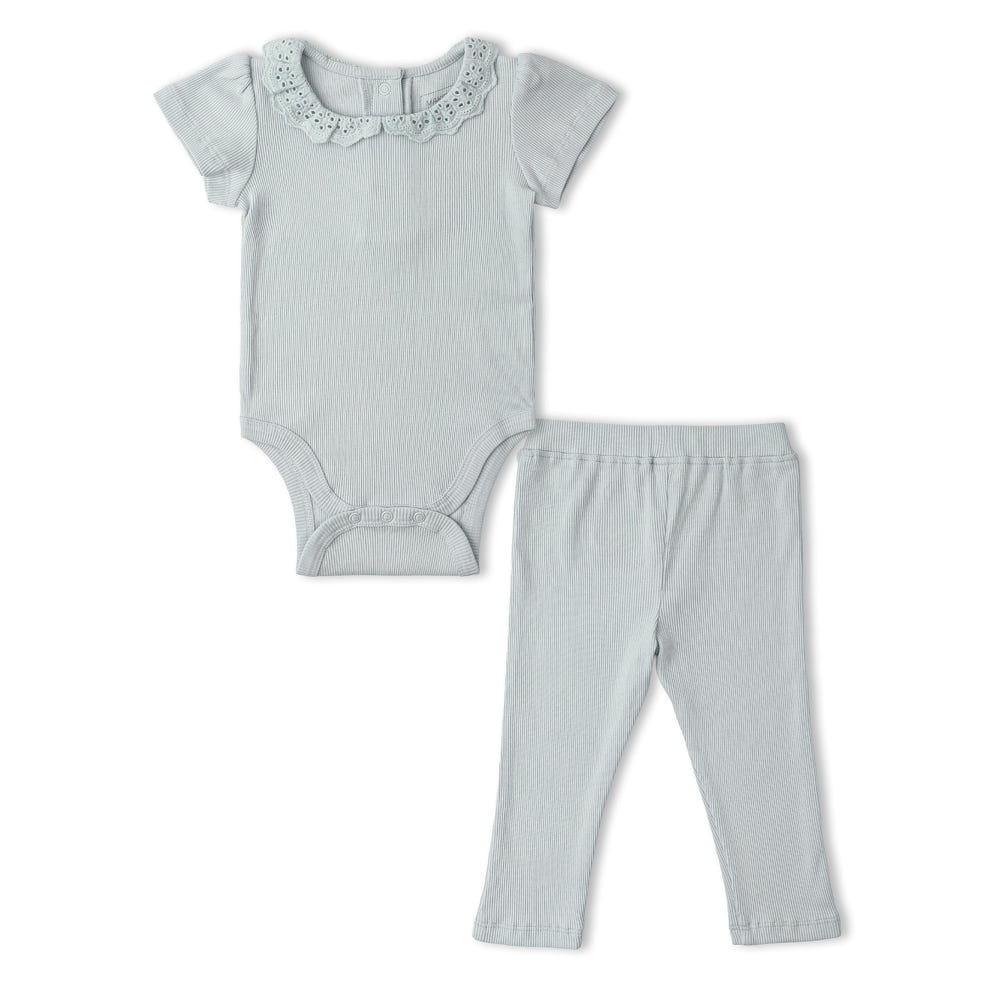 Organic Lace Collar Onesie & Tights Set - Fog
